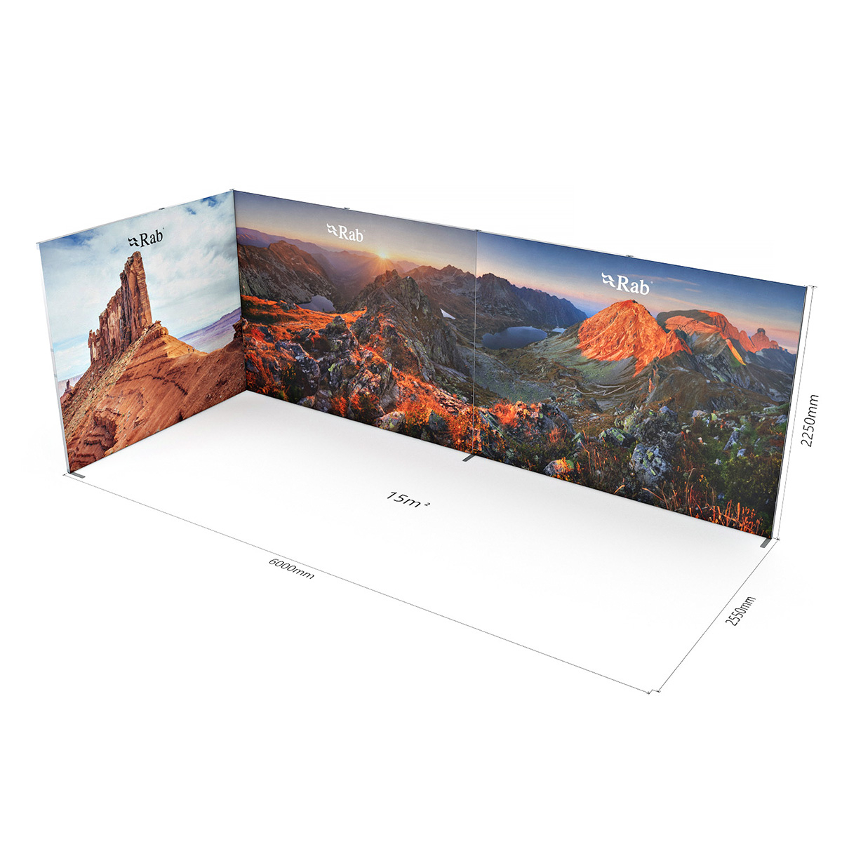 Dimensions of 6m x 3m L-Shape Exhibition Stand FABLOK® Displays